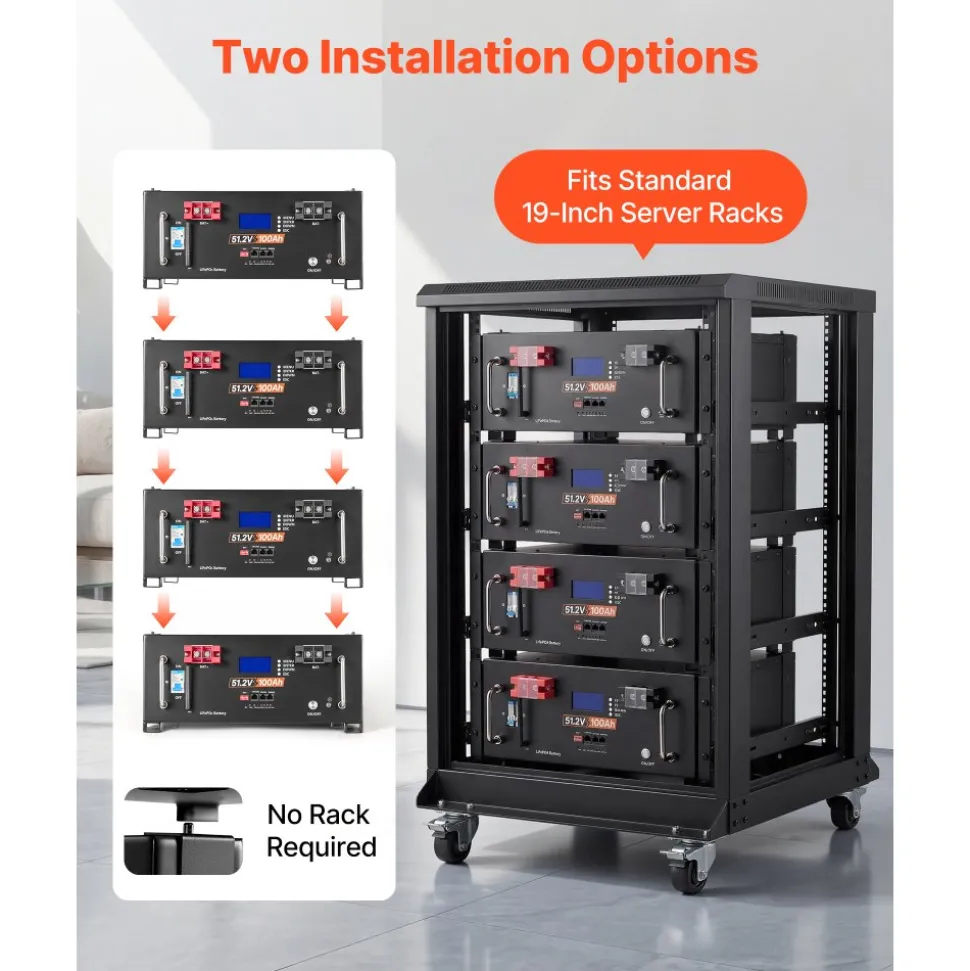VEVOR Home Power Station Backup Power, 5120Wh, LiFePO4 Lithium Battery, Support Communication, Bluetooth and WiFi, AC 5000W Inverter, Fast Charge, for Home Backup, Emergency, Solar System Components