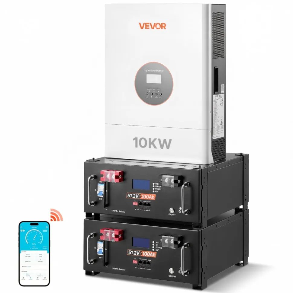VEVOR Home Power Station Backup Power, 5120Wh, LiFePO4 Lithium Battery, Support Communication, Bluetooth and WiFi, AC 10000W Inverter, Fast Charge, for Home Backup, Emergency, Solar System Components
