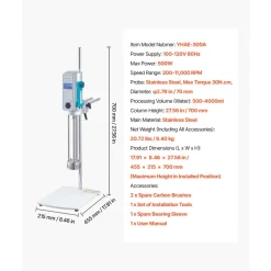 VEVOR Homogenizer, 500 W Laboratory High Speed Dispersing Homogenizer, 200-11000 RPM High Shear Lab Mixer Emulsification Machine, Digital Display Blender, Stainless Steel, for Cosmetics/Food Industry