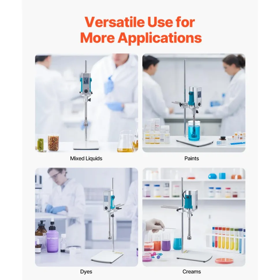 VEVOR Homogenizer, 900 W Laboratory High Speed Dispersing Homogenizer, 2000-28000RPM High Shear Lab Mixer Emulsification Machine, Digital Display Blender, Stainless Steel, for Cosmetics/Food Industry