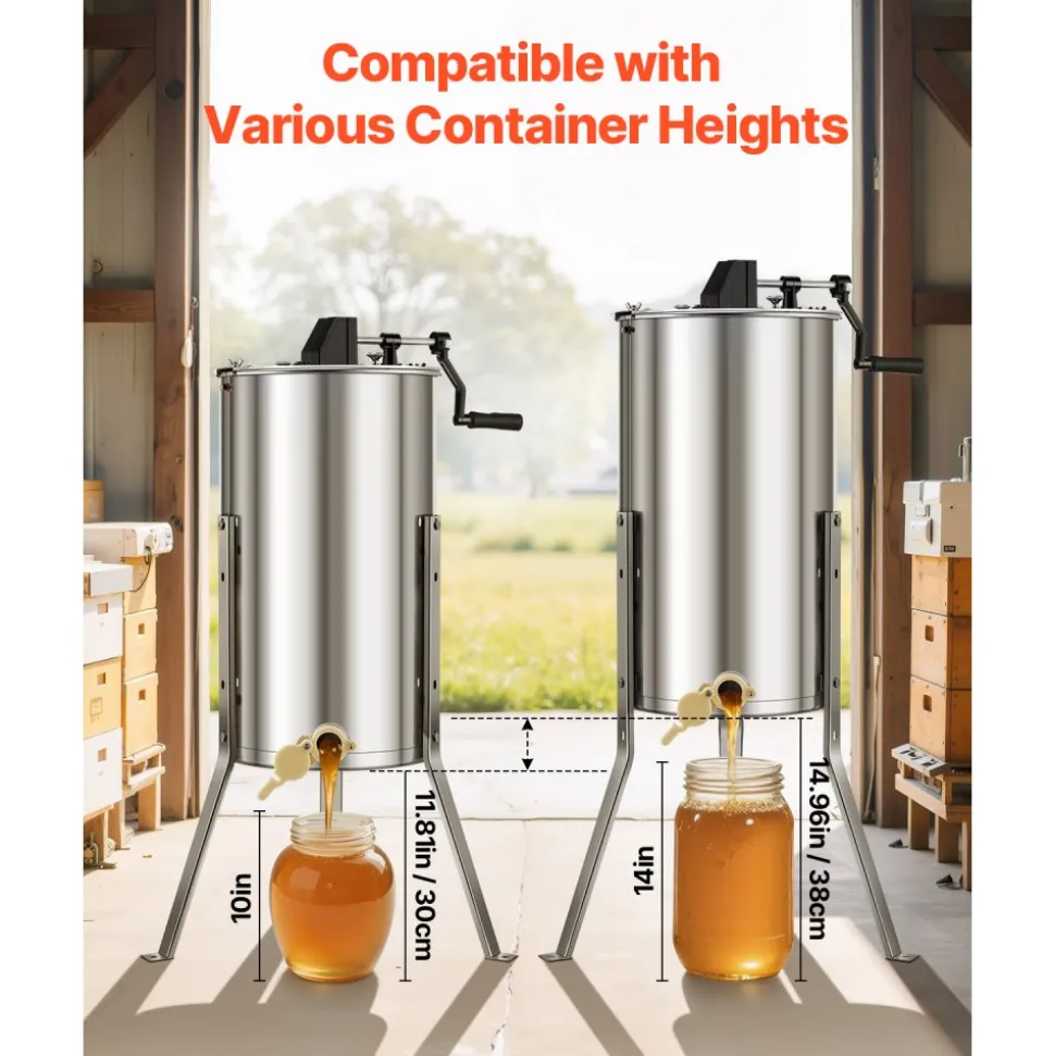 VEVOR Honey Extractor, 2 Frame Manual Honey Spinner with Transparent Lid, Stainless Steel Honeycomb Drum Spinner with Height Adjustable Stand, Honeycomb Extraction Centrifuge Equipment for Beekeeping