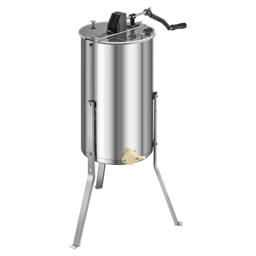 VEVOR Honey Extractor, 2 Frame Manual Honey Spinner with Transparent Lid, Stainless Steel Honeycomb Drum Spinner with Height Adjustable Stand, Honeycomb Extraction Centrifuge Equipment for Beekeeping