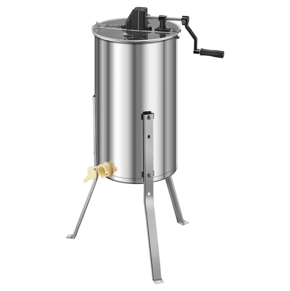 VEVOR Honey Extractor, 2 Frame Manual Honey Spinner with Transparent Lid, Stainless Steel Honeycomb Drum Spinner with Height Adjustable Stand, Honeycomb Extraction Centrifuge Equipment for Beekeeping