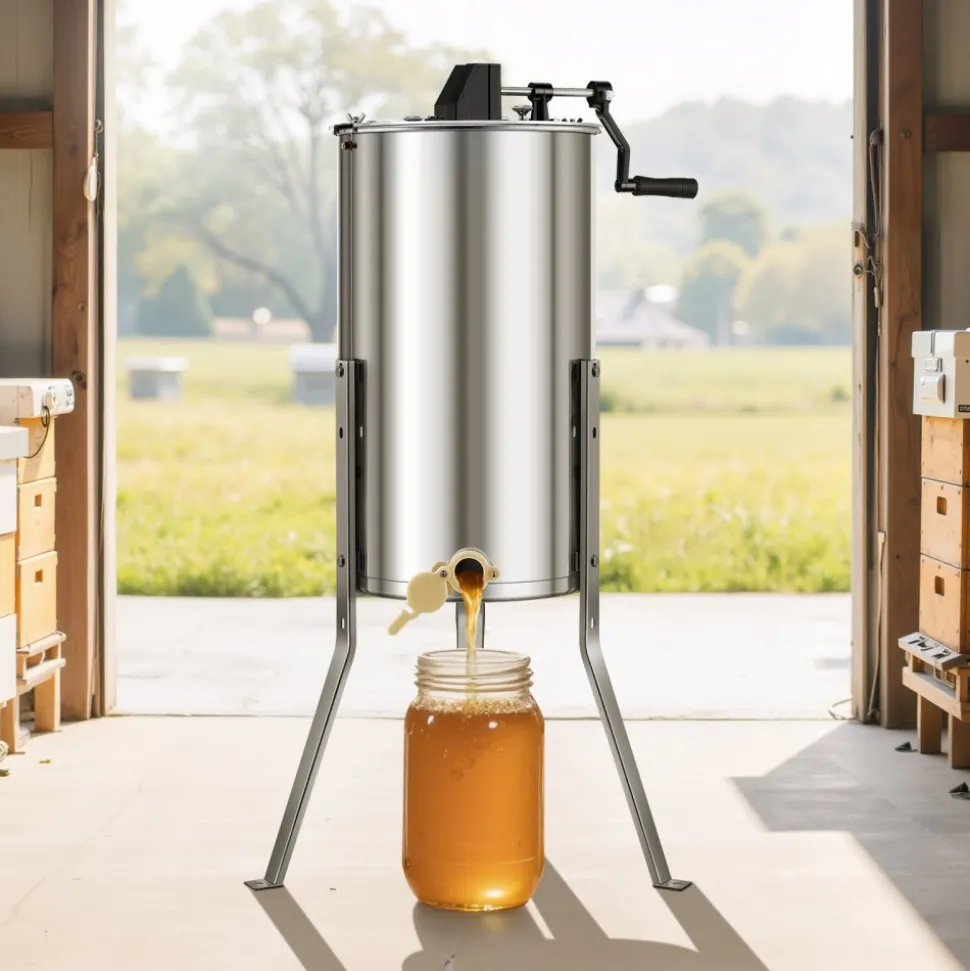 VEVOR Honey Extractor, 2 Frame Manual Honey Spinner with Transparent Lid, Stainless Steel Honeycomb Drum Spinner with Height Adjustable Stand, Honeycomb Extraction Centrifuge Equipment for Beekeeping