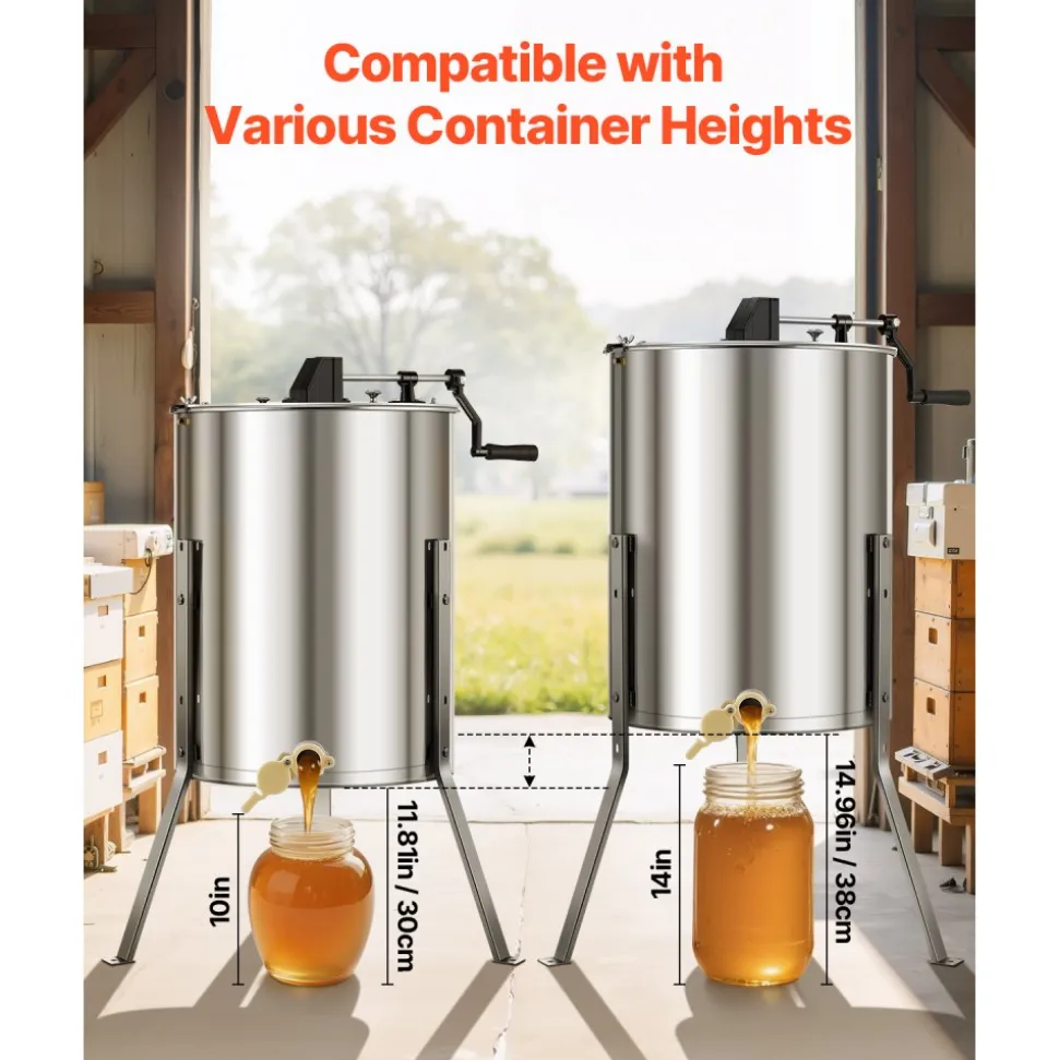 VEVOR Honey Extractor, 4/8 Frame Manual Honey Spinner with Transparent Lid, Stainless Steel Honeycomb Drum Spinner with Height Adjustable Stand, Honeycomb Extraction Equipment for Beekeeping
