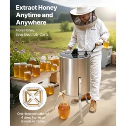 VEVOR Honey Extractor, 4/8 Frame Manual Honey Spinner with Transparent Lid, Stainless Steel Honeycomb Drum Spinner with Height Adjustable Stand, Honeycomb Extraction Equipment for Beekeeping