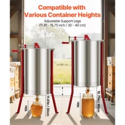 VEVOR Honey Extractor, 6 Frame Manual Honey Spinner with Transparent Lid, Stainless Steel Honeycomb Drum Spinner with Height Adjustable Stand, Honeycomb Extraction Centrifuge Equipment for Beekeeping