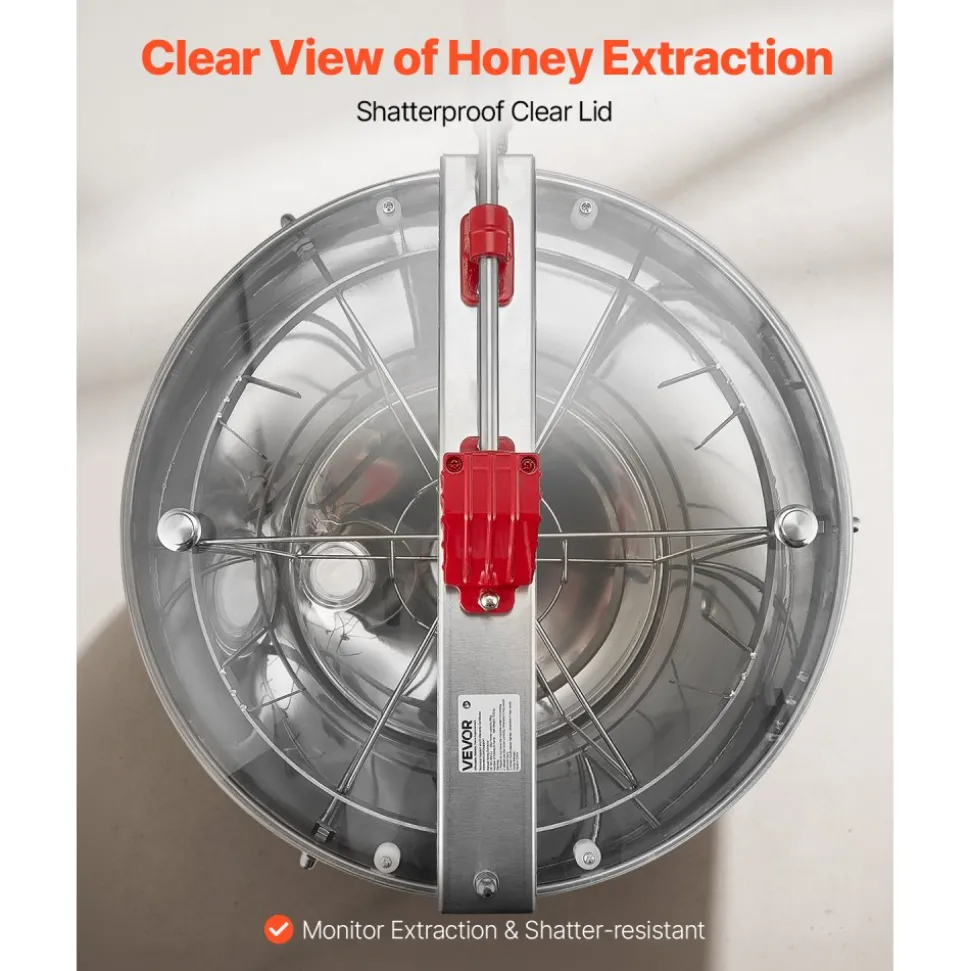 VEVOR Honey Extractor, 6 Frame Manual Honey Spinner with Transparent Lid, Stainless Steel Honeycomb Drum Spinner with Height Adjustable Stand, Honeycomb Extraction Centrifuge Equipment for Beekeeping