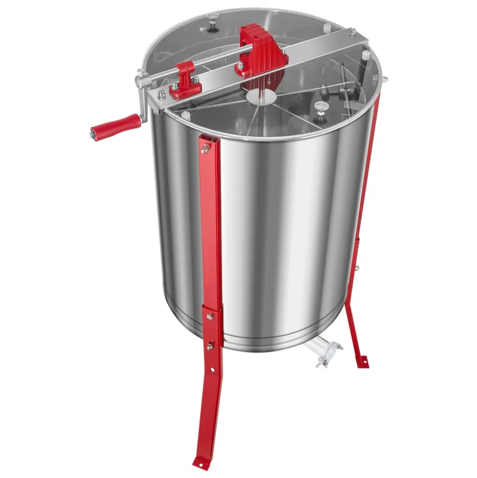 VEVOR Honey Extractor, 6 Frame Manual Honey Spinner with Transparent Lid, Stainless Steel Honeycomb Drum Spinner with Height Adjustable Stand, Honeycomb Extraction Centrifuge Equipment for Beekeeping