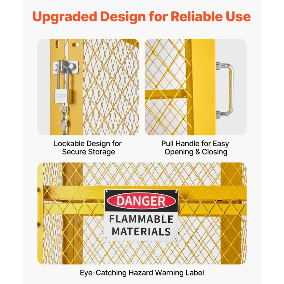 VEVOR Horizontal Cylinder Storage Cabinet, 30"L x 30"W x 70.3"H, 8 Cylinder Capacity, 4-Tier Propane Storage Cage, with Lock and Keys, Yellow Powder-Coated Carbon Steel, for Propane, Oxygen, Nitrogen