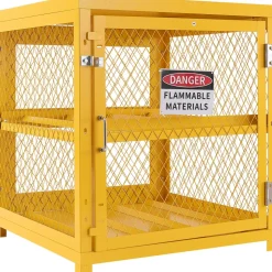 VEVOR Horizontal Cylinder Storage Cabinet, 4 x 33 lbs Cylinder Capacity, 31.02x30.04x35 inch Propane Storage Cage, Gas Cylinder Cabinet, Yellow Powder Coat Finish, for Freon, Gases, Oxygen, Nitrogen