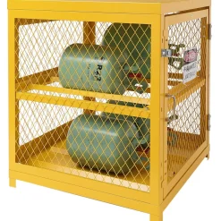 VEVOR Horizontal Cylinder Storage Cabinet, 4 x 33 lbs Cylinder Capacity, 31.02x30.04x35 inch Propane Storage Cage, Gas Cylinder Cabinet, Yellow Powder Coat Finish, for Freon, Gases, Oxygen, Nitrogen