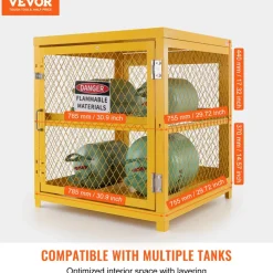 VEVOR Horizontal Cylinder Storage Cabinet, 4 x 33 lbs Cylinder Capacity, 31.02x30.04x35 inch Propane Storage Cage, Gas Cylinder Cabinet, Yellow Powder Coat Finish, for Freon, Gases, Oxygen, Nitrogen