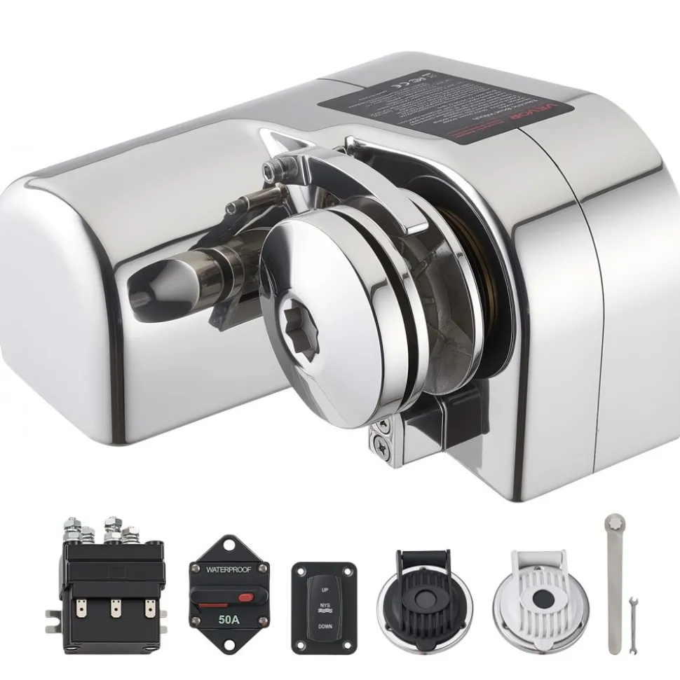 VEVOR Horizontal Fishing Windlass, 12V DC 600W, Windlass Anchor Systems Fit for 1/4-Inch Chain or 9/16 & 5/8 Inch Nylon Rope, Max Pull 573 lbs, 316 Stainless Steel Construction, for Boats 23-29.5 ft