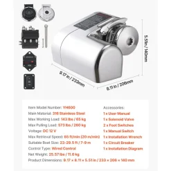 VEVOR Horizontal Fishing Windlass, 12V DC 600W, Windlass Anchor Systems Fit for 1/4-Inch Chain or 9/16 & 5/8 Inch Nylon Rope, Max Pull 573 lbs, 316 Stainless Steel Construction, for Boats 23-29.5 ft