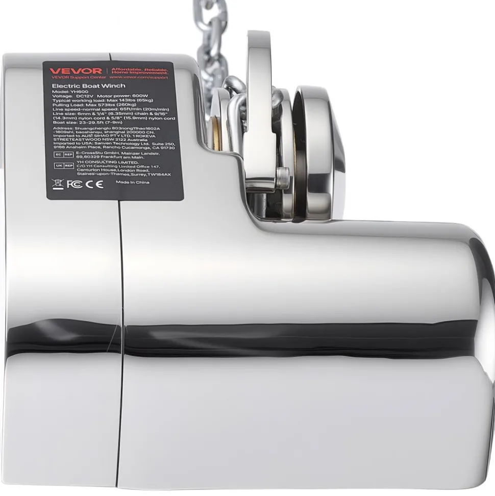 VEVOR Horizontal Fishing Windlass, 12V DC 600W, Windlass Anchor Systems Fit for 1/4-Inch Chain or 9/16 & 5/8 Inch Nylon Rope, Max Pull 573 lbs, 316 Stainless Steel Construction, for Boats 23-29.5 ft