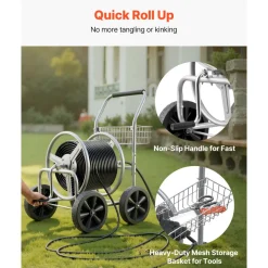 VEVOR Hose Reel Cart, Hold Up to 175 ft of 5/8’’ Hose (Hose Not Included), Garden Water Hose Carts Mobile Tools with Wheels, Heavy Duty Powder-coated Steel Outdoor Planting for Garden, Yard, Lawn