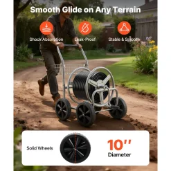 VEVOR Hose Reel Cart, Hold Up to 175 ft of 5/8’’ Hose (Hose Not Included), Garden Water Hose Carts Mobile Tools with Wheels, Heavy Duty Powder-coated Steel Outdoor Planting for Garden, Yard, Lawn