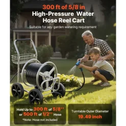 VEVOR Hose Reel Cart, Hold Up to 175 ft of 5/8’’ Hose (Hose Not Included), Garden Water Hose Carts Mobile Tools with Wheels, Heavy Duty Powder-coated Steel Outdoor Planting for Garden, Yard, Lawn