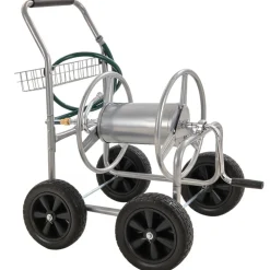 VEVOR Hose Reel Cart, Hold Up to 250 ft of 5/8’’ Hose, Garden Water Hose Carts Mobile Tools with 4 Wheels, Heavy Duty Powder-coated Steel Outdoor Planting with Storage Basket, for Garden, Yard, Lawn