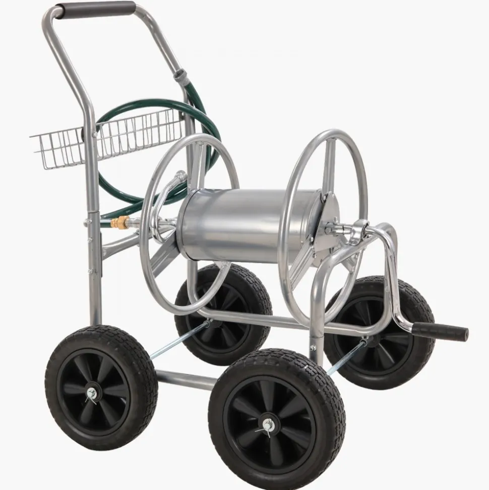 VEVOR Hose Reel Cart, Hold Up to 250 ft of 5/8’’ Hose, Garden Water Hose Carts Mobile Tools with 4 Wheels, Heavy Duty Powder-coated Steel Outdoor Planting with Storage Basket, for Garden, Yard, Lawn