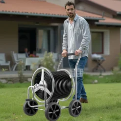 VEVOR Hose Reel Cart, Hold Up to 250 ft of 5/8’’ Hose, Garden Water Hose Carts Mobile Tools with 4 Wheels, Heavy Duty Powder-coated Steel Outdoor Planting with Storage Basket, for Garden, Yard, Lawn