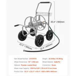 VEVOR Hose Reel Cart, Hold Up to 250 ft of 5/8’’ Hose, Garden Water Hose Carts Mobile Tools with 4 Wheels, Heavy Duty Powder-coated Steel Outdoor Planting with Storage Basket, for Garden, Yard, Lawn