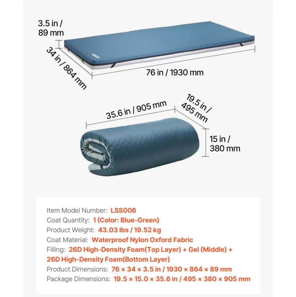 VEVOR Hospital Bed Mattress, 300 lbs Load, Long Term Care Pressure Redistribution Medical-Grade Dual Layer Foam Mattress, Waterproof for Bedsore Treatment Nursing Homes and Home Care, 34 x 76 x 3.5 in