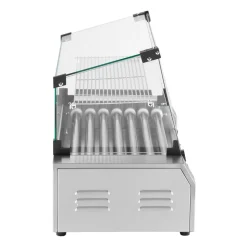 VEVOR Hot Dog Roller, 18 Hot Dog 7 Rollers, Stainless Steel Sausage Grill Cooker, 1050W Commercial Hot Dog Machine with Dual Temp Control, Cover, Side Storage Box, Removable Shelf & Oil Drip Tray