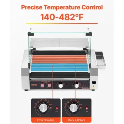 VEVOR Hot Dog Roller, 18 Hot Dog 7 Rollers, Stainless Steel Sausage Grill Cooker, 1200W Hot Dog Machine with Bun Warmer, Cover, 3 Temp Control, Side Storage Box, Oil Drip Tray, for Home & Commercial