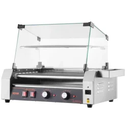 VEVOR Hot Dog Roller, 18 Hot Dog 7 Rollers, Stainless Steel Sausage Grill Cooker, 1200W Hot Dog Machine with Bun Warmer, Cover, 3 Temp Control, Side Storage Box, Oil Drip Tray, for Home & Commercial