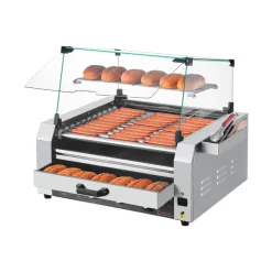 VEVOR Hot Dog Roller, 30 Hot Dog 11 Rollers, Stainless Steel Sausage Grill Cooker, 1950W Hot Dog Machine with Bun Warmer, Cover, 3 Temp Control, Side Storage Box, Oil Drip Tray, for Home & Commercial