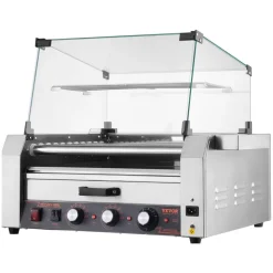 VEVOR Hot Dog Roller, 30 Hot Dog 11 Rollers, Stainless Steel Sausage Grill Cooker, 1950W Hot Dog Machine with Bun Warmer, Cover, 3 Temp Control, Side Storage Box, Oil Drip Tray, for Home & Commercial