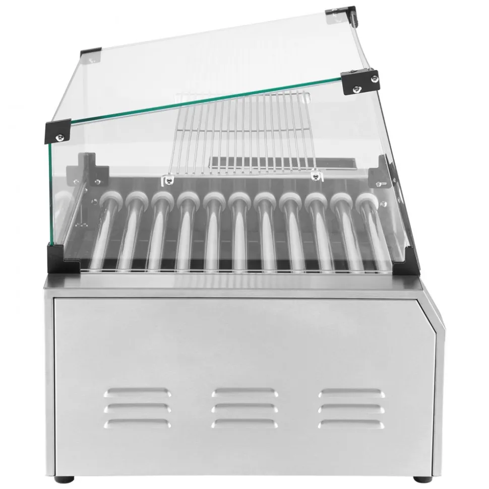 VEVOR Hot Dog Roller, 30 Hot Dog 11 Rollers, Stainless Steel Sausage Grill Cooker, 1950W Hot Dog Machine with Bun Warmer, Cover, 3 Temp Control, Side Storage Box, Oil Drip Tray, for Home & Commercial