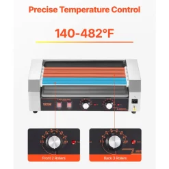 VEVOR Hot Dog Roller, 12 Hot Dog 5 Rollers, Stainless Steel Sausage Grill Cooker, 750W Hot Dog Machine with Dual Temp Control, Removable Oil Drip Tray, for Party Home Commercial