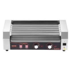 VEVOR Hot Dog Roller, 12 Hot Dog 5 Rollers, Stainless Steel Sausage Grill Cooker, 750W Hot Dog Machine with Dual Temp Control, Removable Oil Drip Tray, for Party Home Commercial