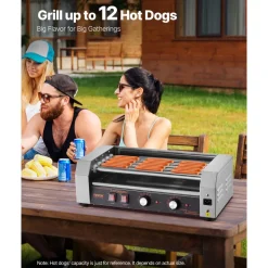 VEVOR Hot Dog Roller, 12 Hot Dog 5 Rollers, Stainless Steel Sausage Grill Cooker, 750W Hot Dog Machine with Dual Temp Control, Removable Oil Drip Tray, for Party Home Commercial