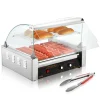 VEVOR Hot Dog Roller, 11 Rollers 30 Hot Dogs Capacity, 1650W Stainless Sausage Grill Cooker Machine with Dual Temp Control Glass Hood Acrylic Cover Bun Warmer Shelf Removable Drip Tray, ETL Certified