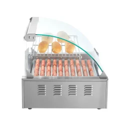 VEVOR Hot Dog Roller, 11 Rollers 30 Hot Dogs Capacity, 1650W Stainless Sausage Grill Cooker Machine with Dual Temp Control Glass Hood Acrylic Cover Bun Warmer Shelf Removable Drip Tray, ETL Certified