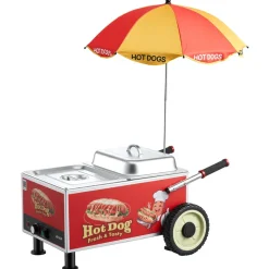 VEVOR Hot Dog Steamer Cart, 1200W Electric Stainless Steel Hot Dog Steam Machine, 86-203°F Temp Adjustable, Portable Cart with Eye-Catching Umbrella & Wheels, for Bakeries, Food Stands, Parties