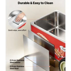 VEVOR Hot Dog Steamer Cart, 1200W Electric Stainless Steel Hot Dog Steam Machine, 86-203°F Temp Adjustable, Portable Cart with Eye-Catching Umbrella & Wheels, for Bakeries, Food Stands, Parties