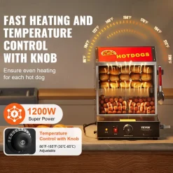 VEVOR Hot Dog Steamer, 28.5QT, 2-Tier Hot Dog Hut Steamer, 86℉~185℉ Temperature Control, Electric Bun Warmer with Tempered Glass Slide Doors Partition Plate Tong, Stainless Steel, for Hot Dogs & Buns