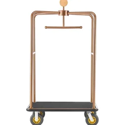 VEVOR Hotel Luggage Cart, 1200 lbs Heavy Duty Bellman Cart with Stainless Steel Frame, 8 in Rubber Wheels, Black Carpeted Deck, Commercial Luggage Carrier Rolling Trolley for Hotels,Resorts, Rose Gold