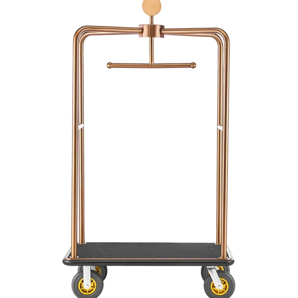VEVOR Hotel Luggage Cart, 1200 lbs Heavy Duty Bellman Cart with Stainless Steel Frame, 8 in Rubber Wheels, Black Carpeted Deck, Commercial Luggage Carrier Rolling Trolley for Hotels,Resorts, Rose Gold