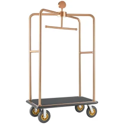VEVOR Hotel Luggage Cart, 1200 lbs Heavy Duty Bellman Cart with Stainless Steel Frame, 8 in Rubber Wheels, Black Carpeted Deck, Commercial Luggage Carrier Rolling Trolley for Hotels,Resorts, Rose Gold