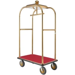 VEVOR Hotel Luggage Cart, 1200 lbs Heavy Duty Bellman Cart with Stainless Steel Frame, 8 in Rubber Wheels, Red Carpeted Deck, Commercial Luggage Carrier Rolling Trolley for Hotels, Resorts, Gold