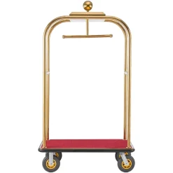 VEVOR Hotel Luggage Cart, 1200 lbs Heavy Duty Bellman Cart with Stainless Steel Frame, 8 in Rubber Wheels, Red Carpeted Deck, Commercial Luggage Carrier Rolling Trolley for Hotels, Resorts, Gold