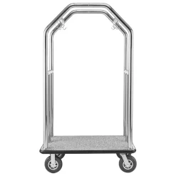 VEVOR Hotel Luggage Cart, 1500 lbs Heavy Duty Bellman Cart with Stainless Steel Frame, 8 in Rubber Wheels, Gray Carpeted Deck, Commercial Luggage Carrier Rolling Trolley for Hotels,Resorts,Silver