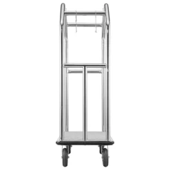 VEVOR Hotel Luggage Cart, 1500 lbs Heavy Duty Bellman Cart with Stainless Steel Frame, 8 in Rubber Wheels, Gray Carpeted Deck, Commercial Luggage Carrier Rolling Trolley for Hotels,Resorts,Silver