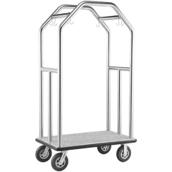 VEVOR Hotel Luggage Cart, 1500 lbs Heavy Duty Bellman Cart with Stainless Steel Frame, 8 in Rubber Wheels, Gray Carpeted Deck, Commercial Luggage Carrier Rolling Trolley for Hotels,Resorts,Silver